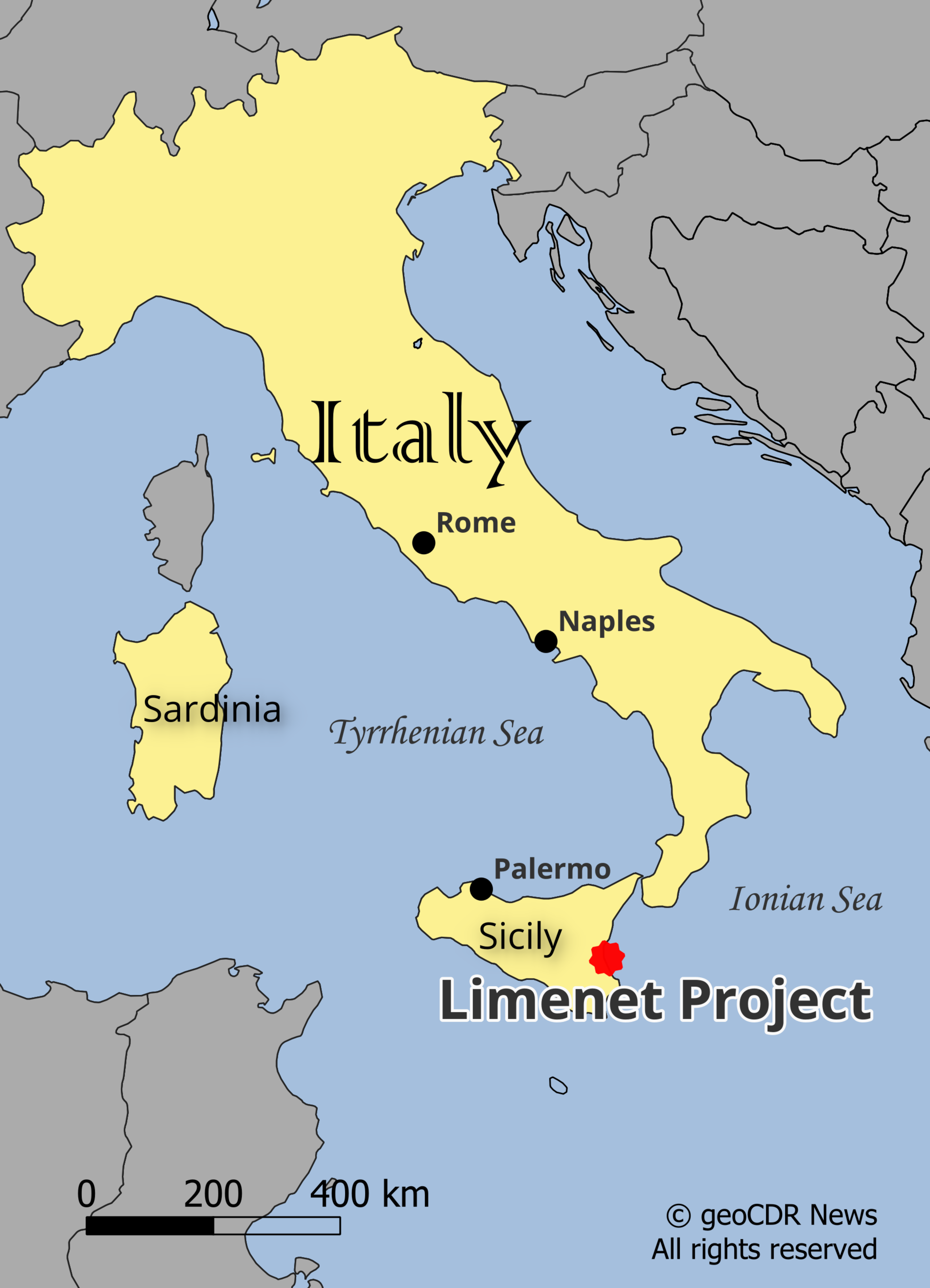 Map showing location of Limenet project on Sicily.